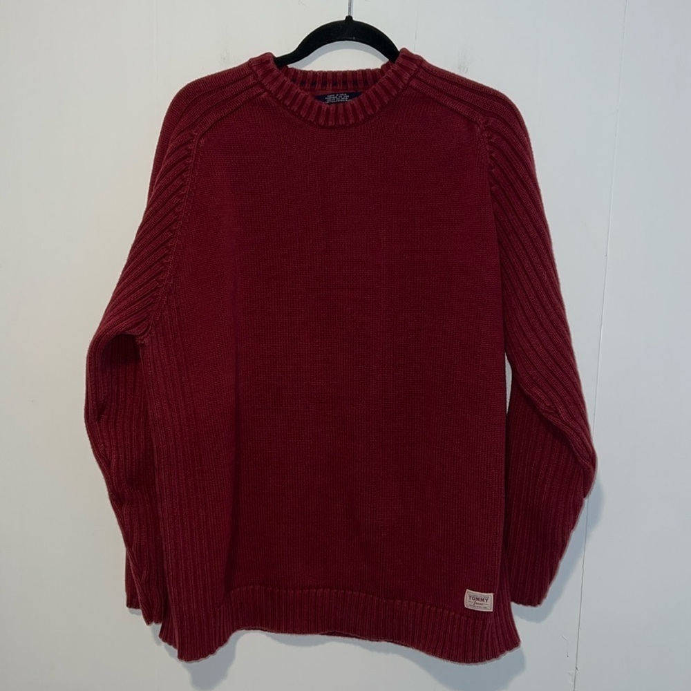 Tommy Jeans Heavy Men’s Pullover Long Sleeve Burgundy Sweater 1097